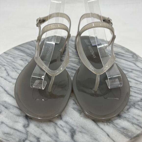 Stuart Weitzman Womens 9 Sandals Opaque Grey Summer Jelly Flat Thong Strappy - Picture 3 of 13